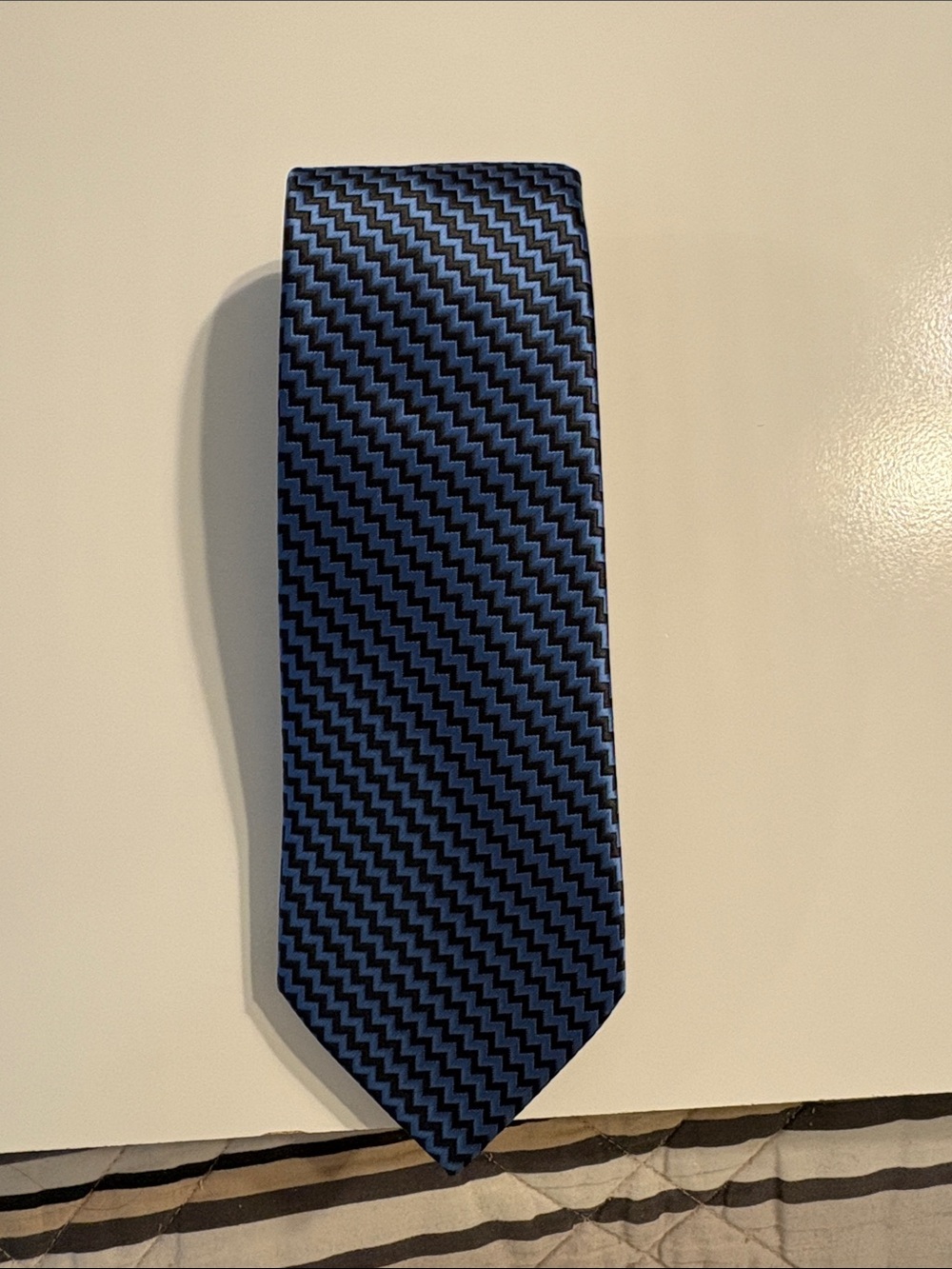 Blue and black tie 100% silk.